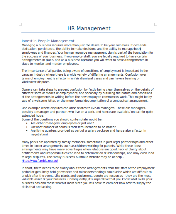 human resources management policy template