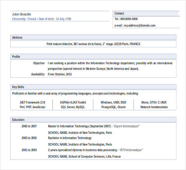 credential resume template