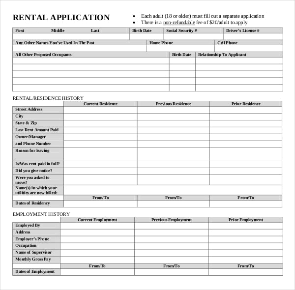 generic rental application