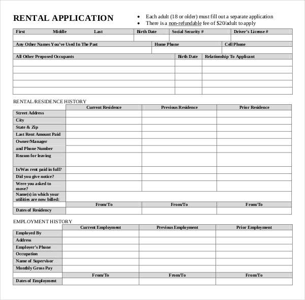 Rental Application Template Google Docs