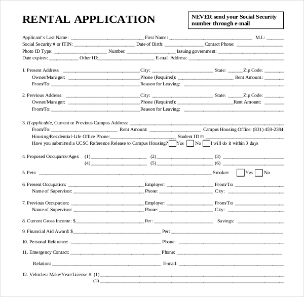 rental application template 12 free word pdf documents