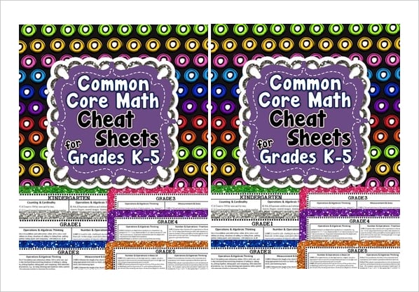 common core math cheat sheets for grades