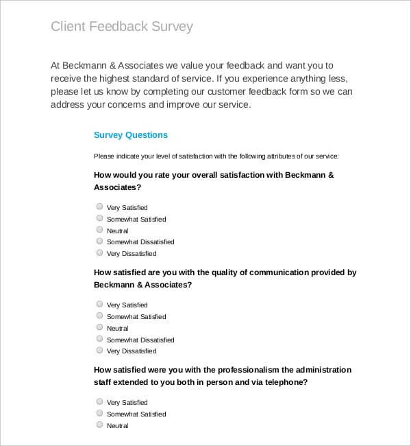 Feedback Survey Template 20+ Free Word, Excel, PDF Documents Download