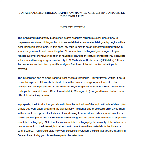 Sample of annotated bibliography in apa format