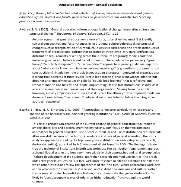 teaching annotated bibliography general awareness template free download