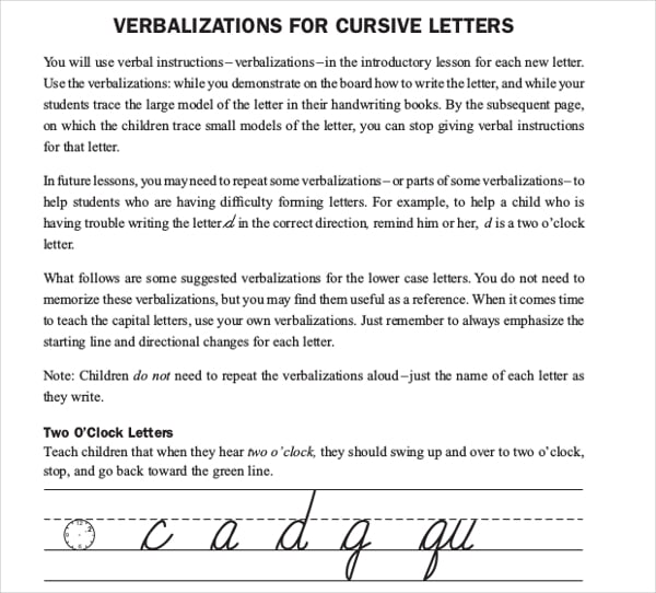 verbalizations for cursive letters