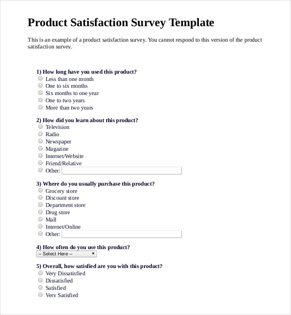 product satisfaction survey template