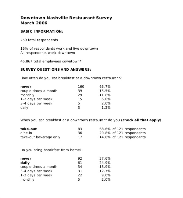 13+ Restaurant Survey Templates – Word, PDF  Free 