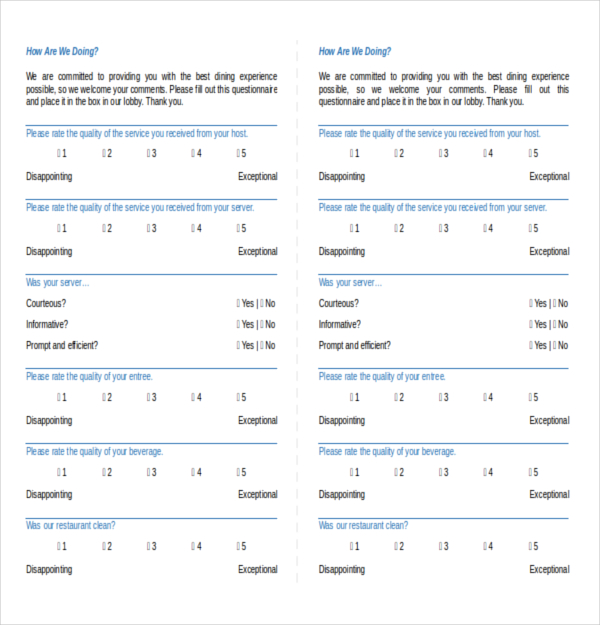 restaurant survey template download