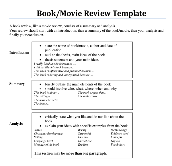 movie book writing review template example