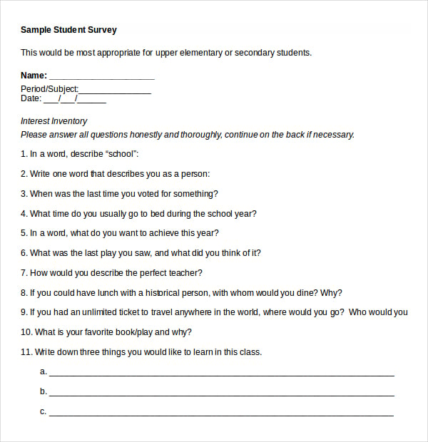 student survey template download in ms word doc