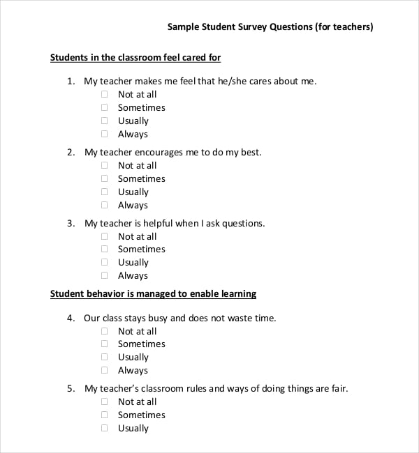 student survey questions free pdf download