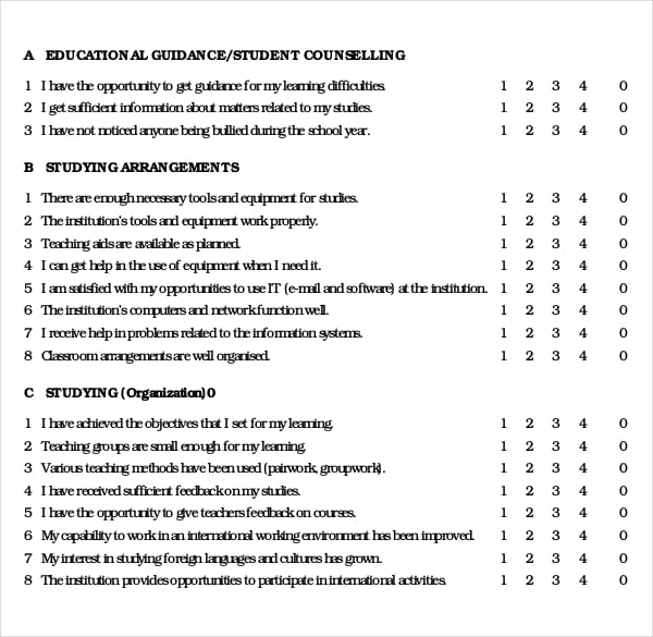 student satisfaction survey questionnaire template pdf