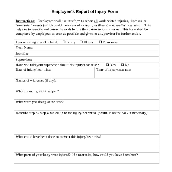 employee injury report form write up template example