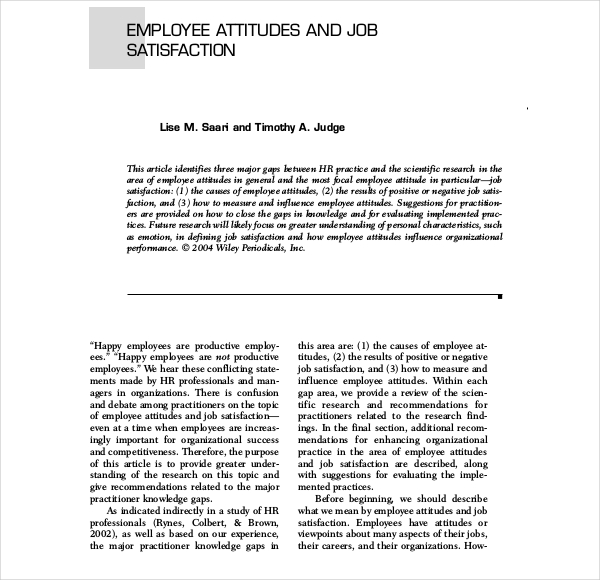 pdf format employee job satisfaction write up template download for free