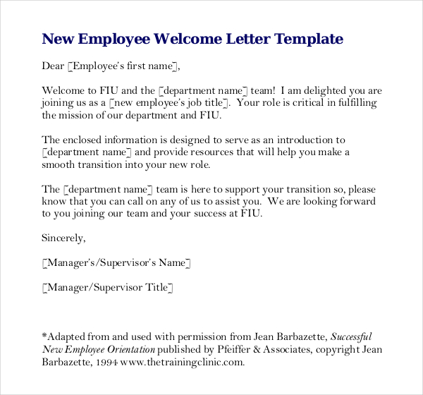 free download new employee welcome letter write up template pdf format