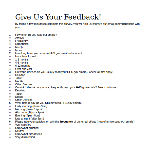 Email Survey Template 7+ Free Word, PDF Documents Download