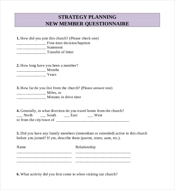 church survey questionnaire template pdf