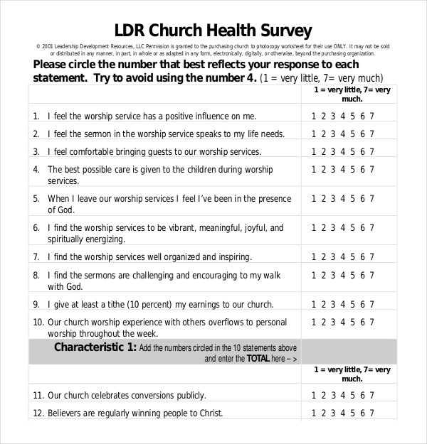 Church Survey Questionnaire Templates