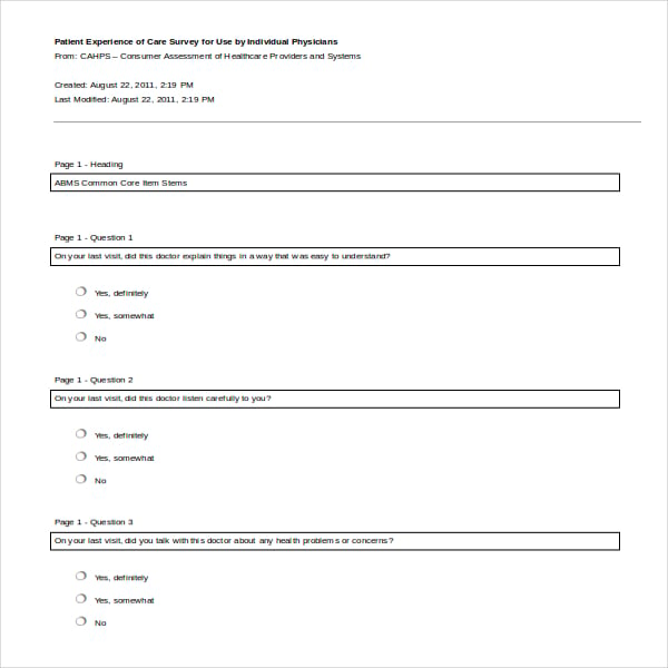 individual patient survey template
