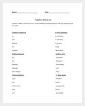 Sample Simple Transition Words Common Core Sheet