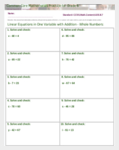 Sample Basic Mathematics Common Core Sheet
