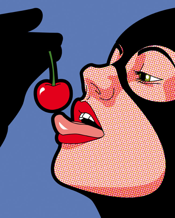 bat girl having cherry pop art illustrations