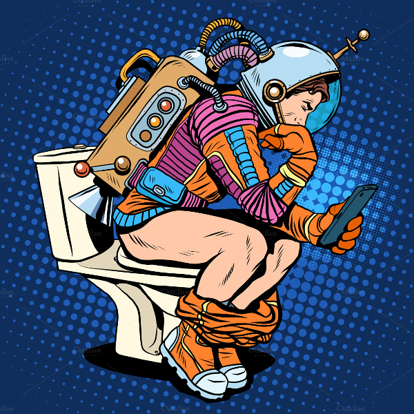 astronaut thinker on the toilet pop art illustration