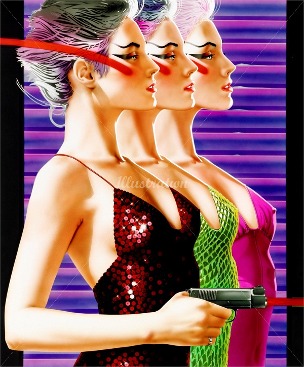 3 ladies with gun pop art illustration download