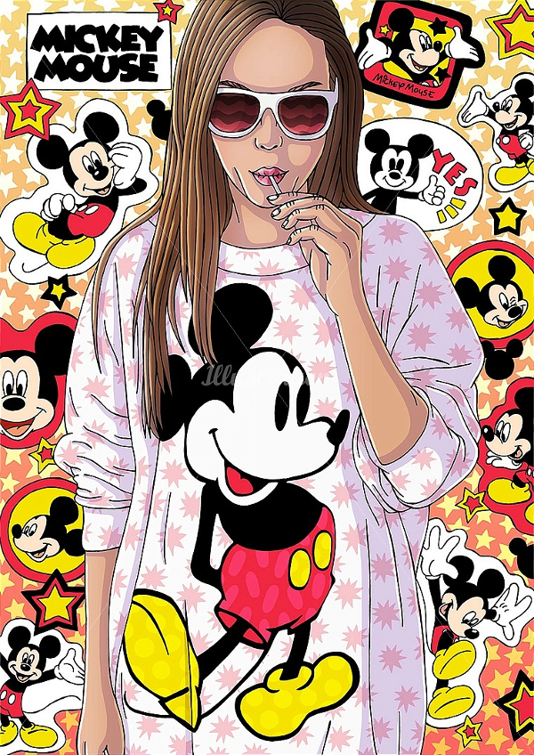 lady wiht micky mouse pop illustration download