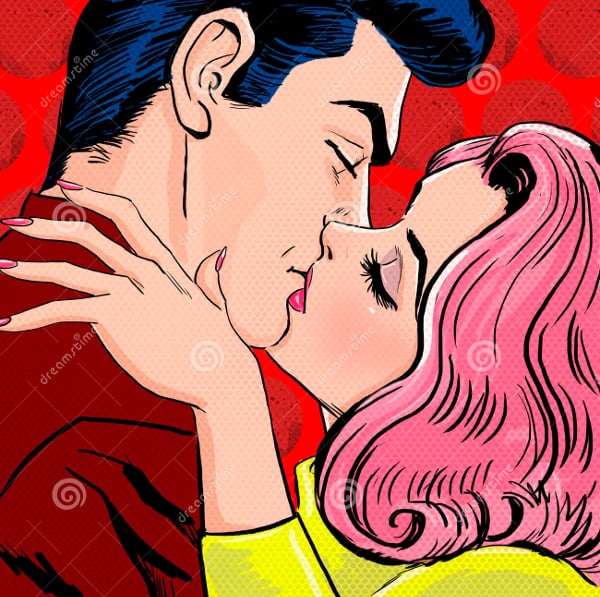 pop art kissing couple love illustration download