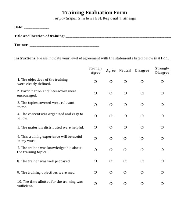 simple training evaluation survey form free pdf download