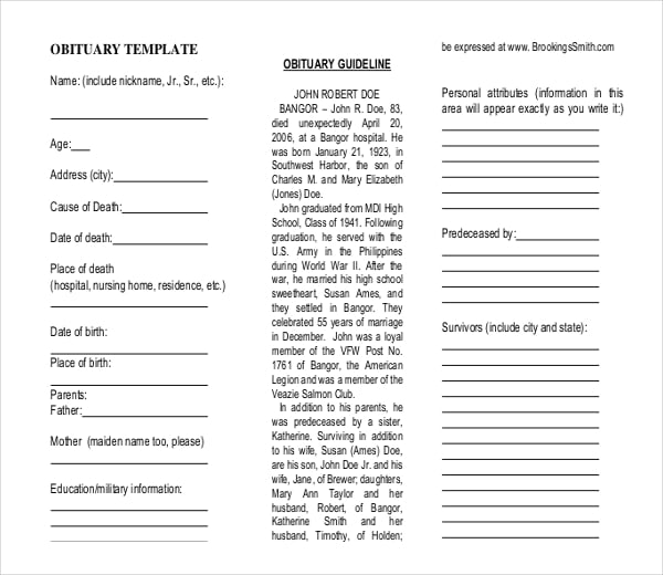 sample obituary writing template in pdf