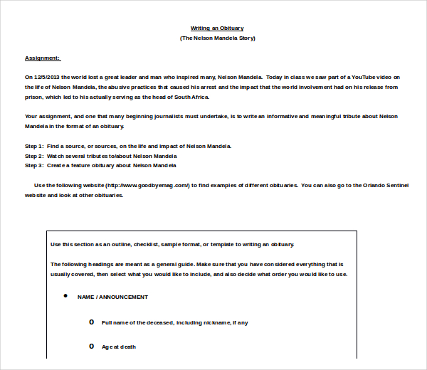 writing an obituary template sample