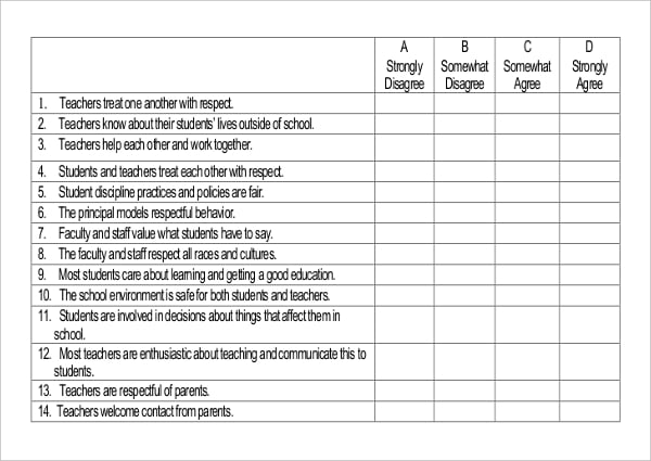 sample student teacher and school specific surveys pdf template