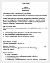 Academic Resume Writing Template for Free
