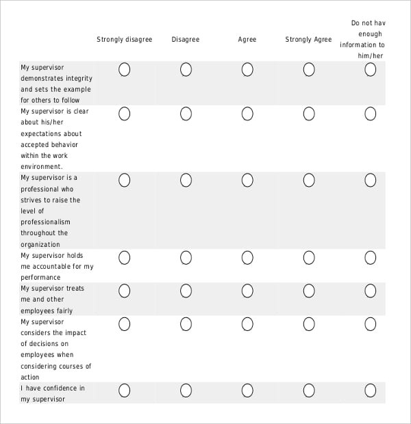 supervisor feedback survey example template