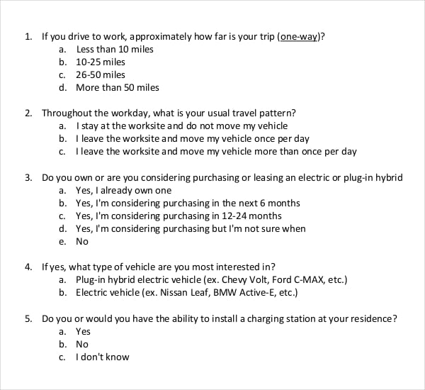 sample employee survey for workplace charging planning