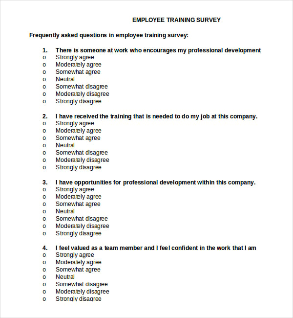 employee training survey template document download