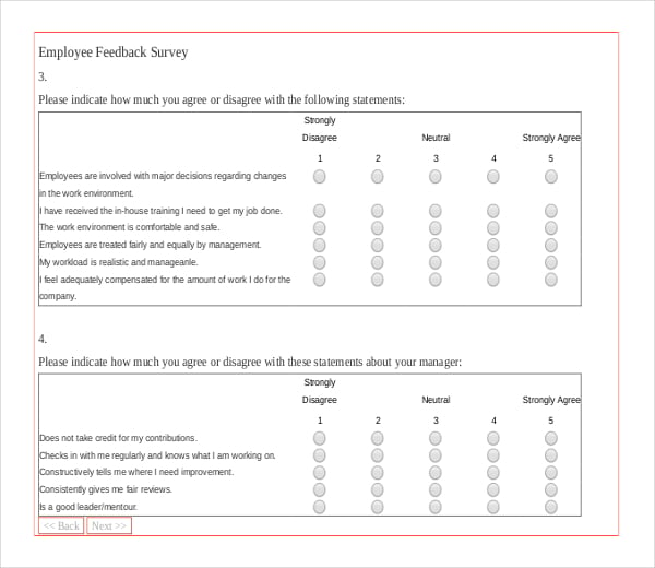 employee feedback survey pdf template download