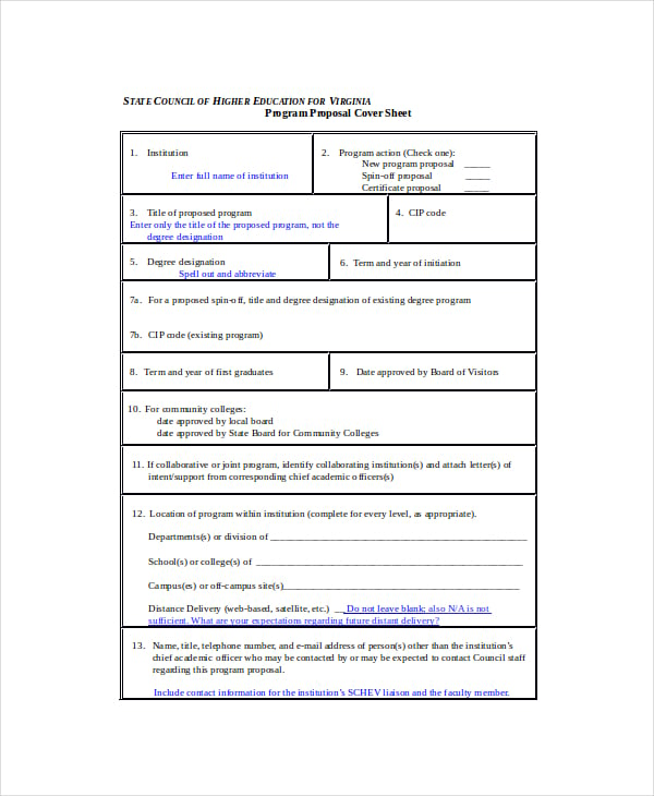 school program proposal cover sheet