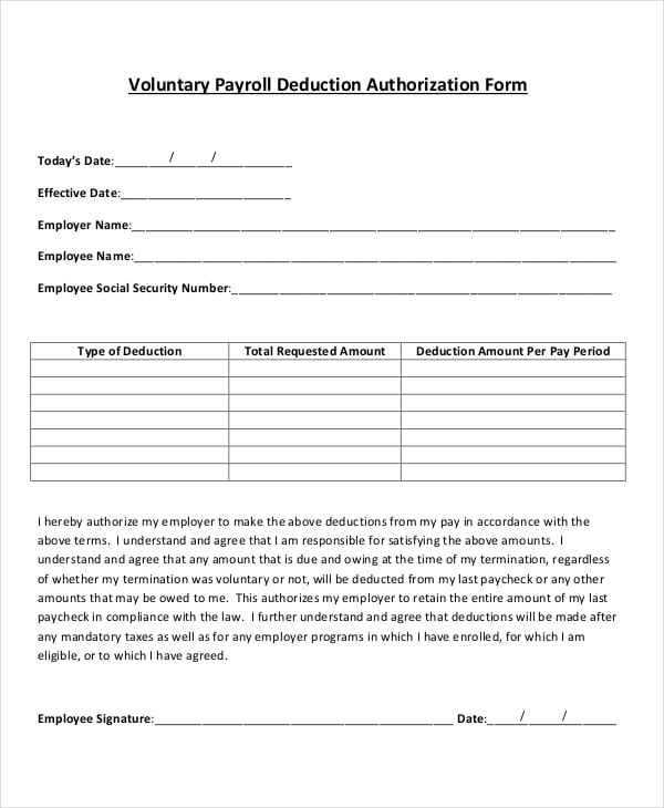 sample payroll for voluntary deduction