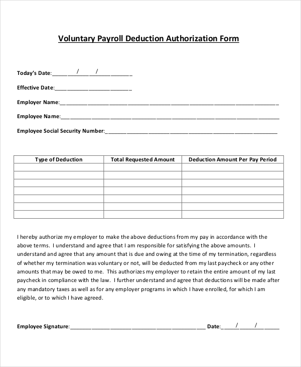 sample payroll for voluntary deduction