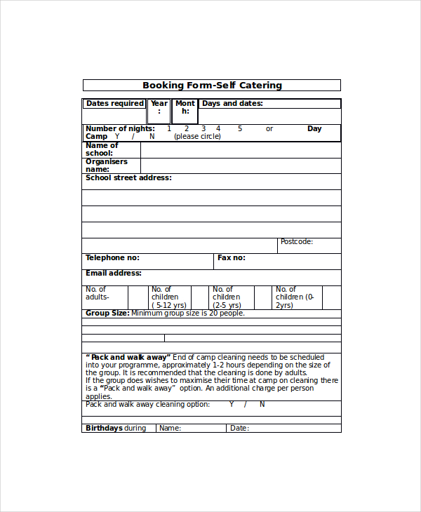 booking form invoice template