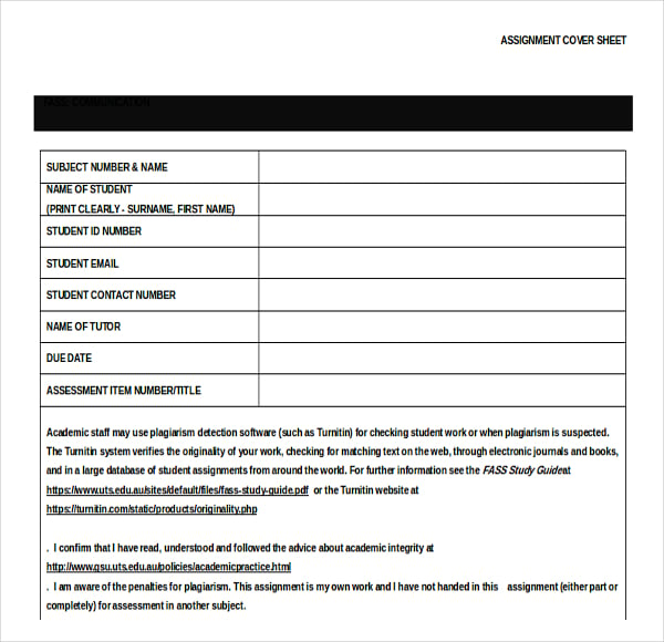 communication assignment cover sheet template sample