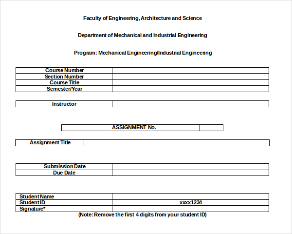 standard cover page template example