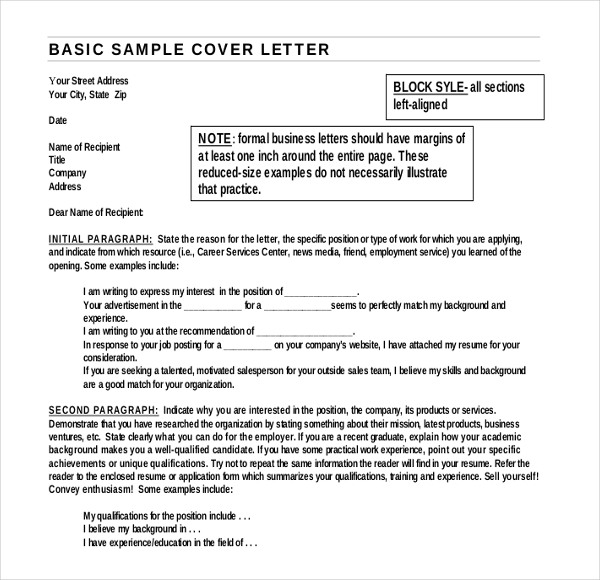 basic sample cover letter template example