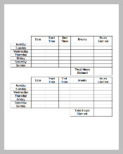 Monthly Timesheet Template with Breaks