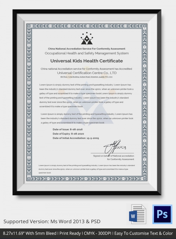 Universal Kid Health Certificate