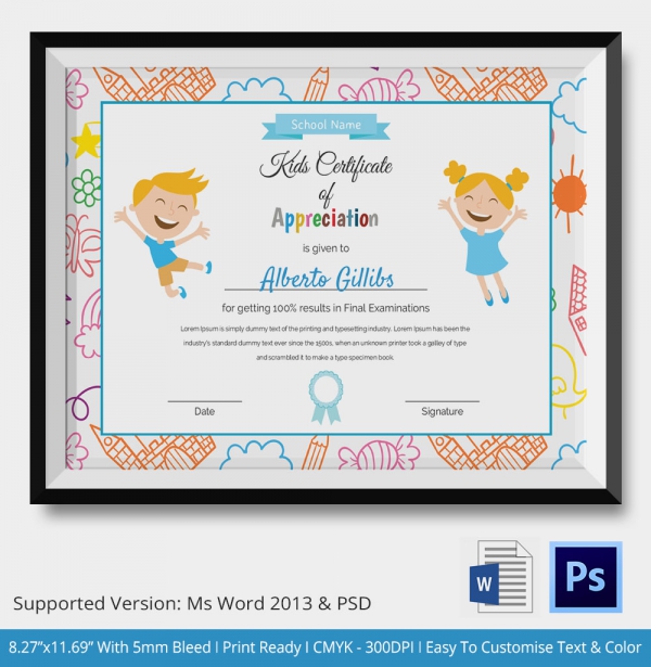 Kids Certificate Template - 13+ PDF, PSD, Vector Format Download | Free ...